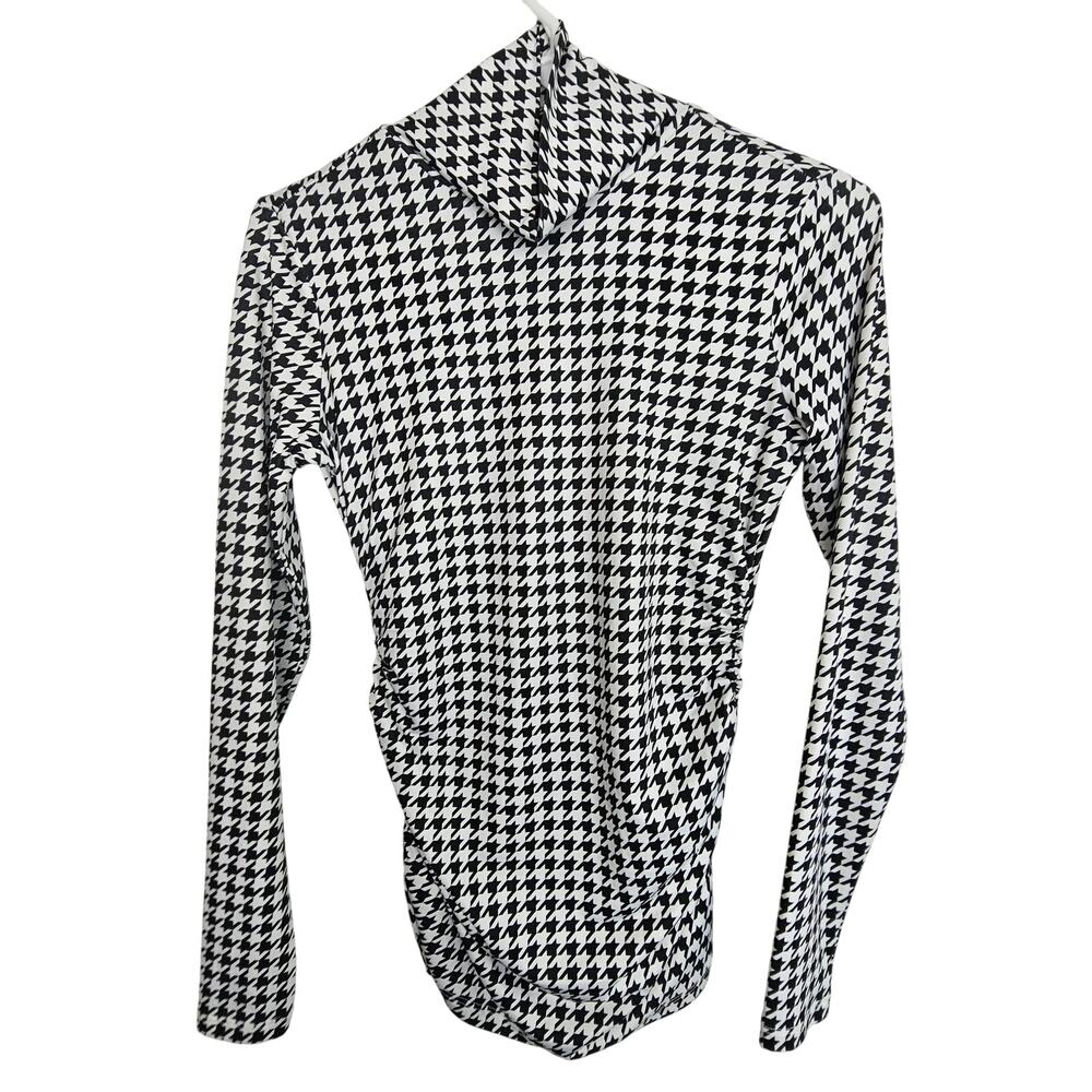 Boston Proper Womens Houndstooth Turtleneck Top Sz XXS Classic Preppy Minimalist